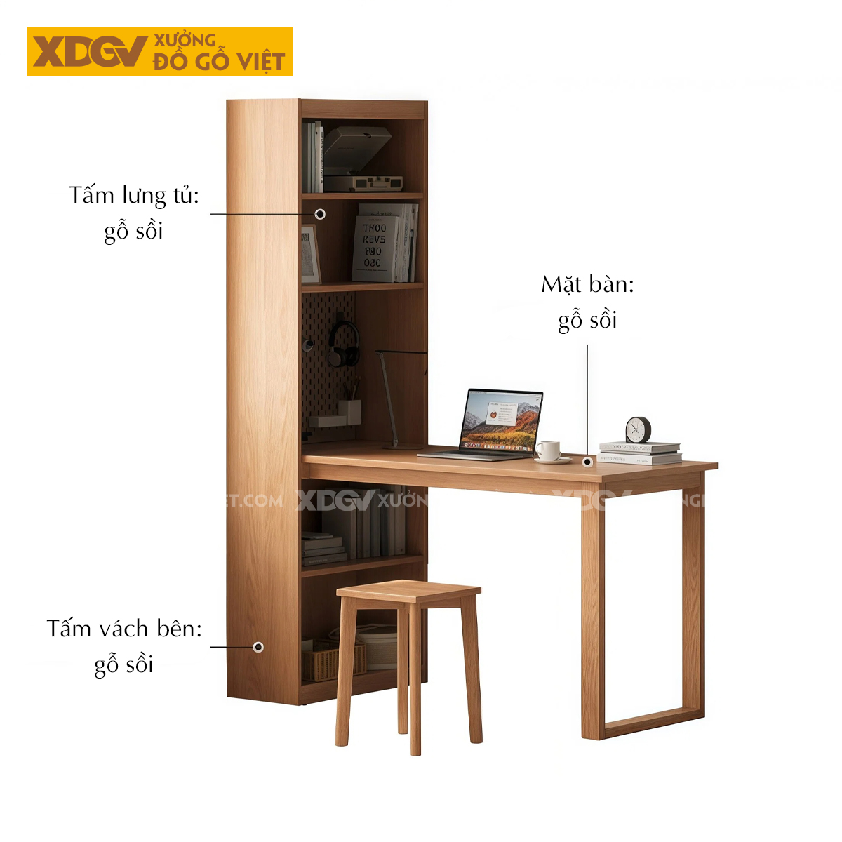Bàn Làm Việc Kết Hợp Tủ Đứng Đa Năng Gỗ Sồi Mỹ Tự Nhiên