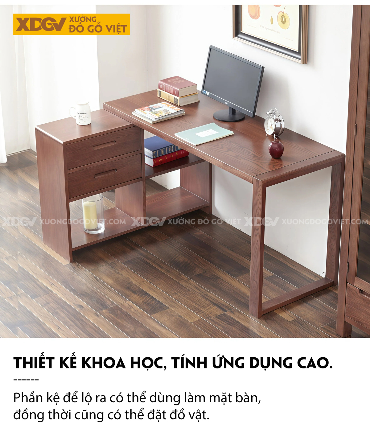 Bàn Làm Việc Kết Hợp Tủ Sách Góc L Tiết Kiệm Không Gian