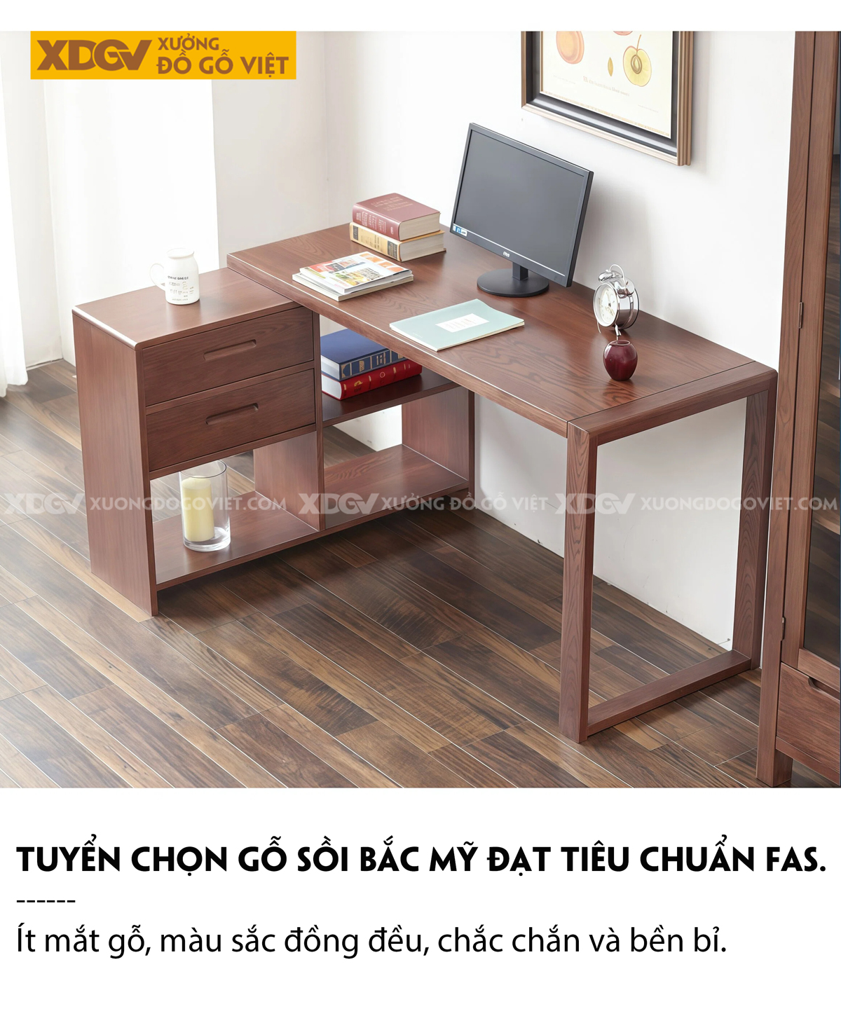 Bàn Làm Việc Kết Hợp Tủ Sách Góc L Tiết Kiệm Không Gian