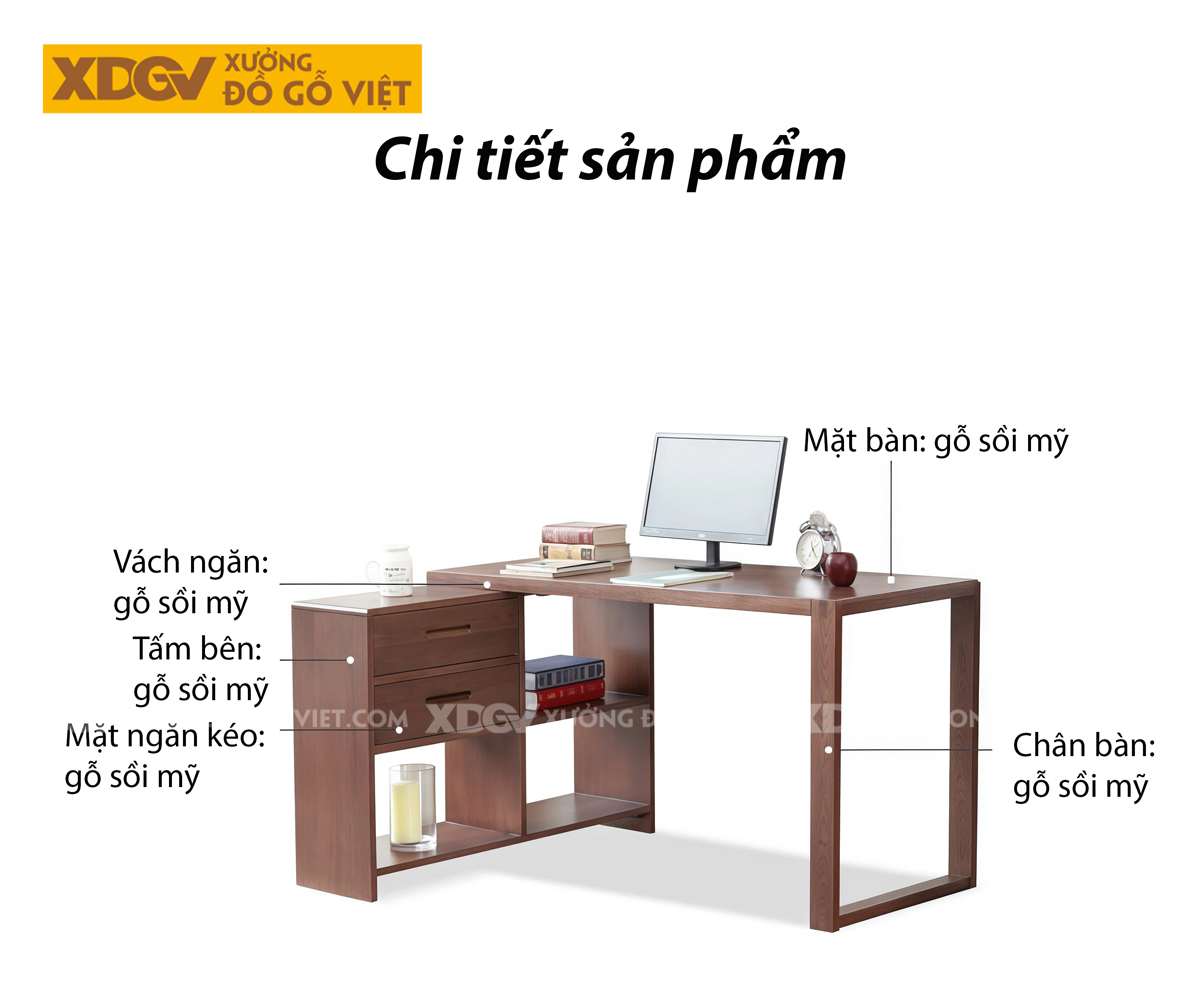 Bàn Làm Việc Kết Hợp Tủ Sách Góc L Tiết Kiệm Không Gian