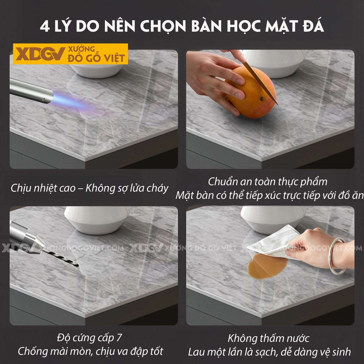 Bàn Làm Việc MDF Mặt Đá Hiện Đại Kèm Tủ Lưu Trữ Đa Năng