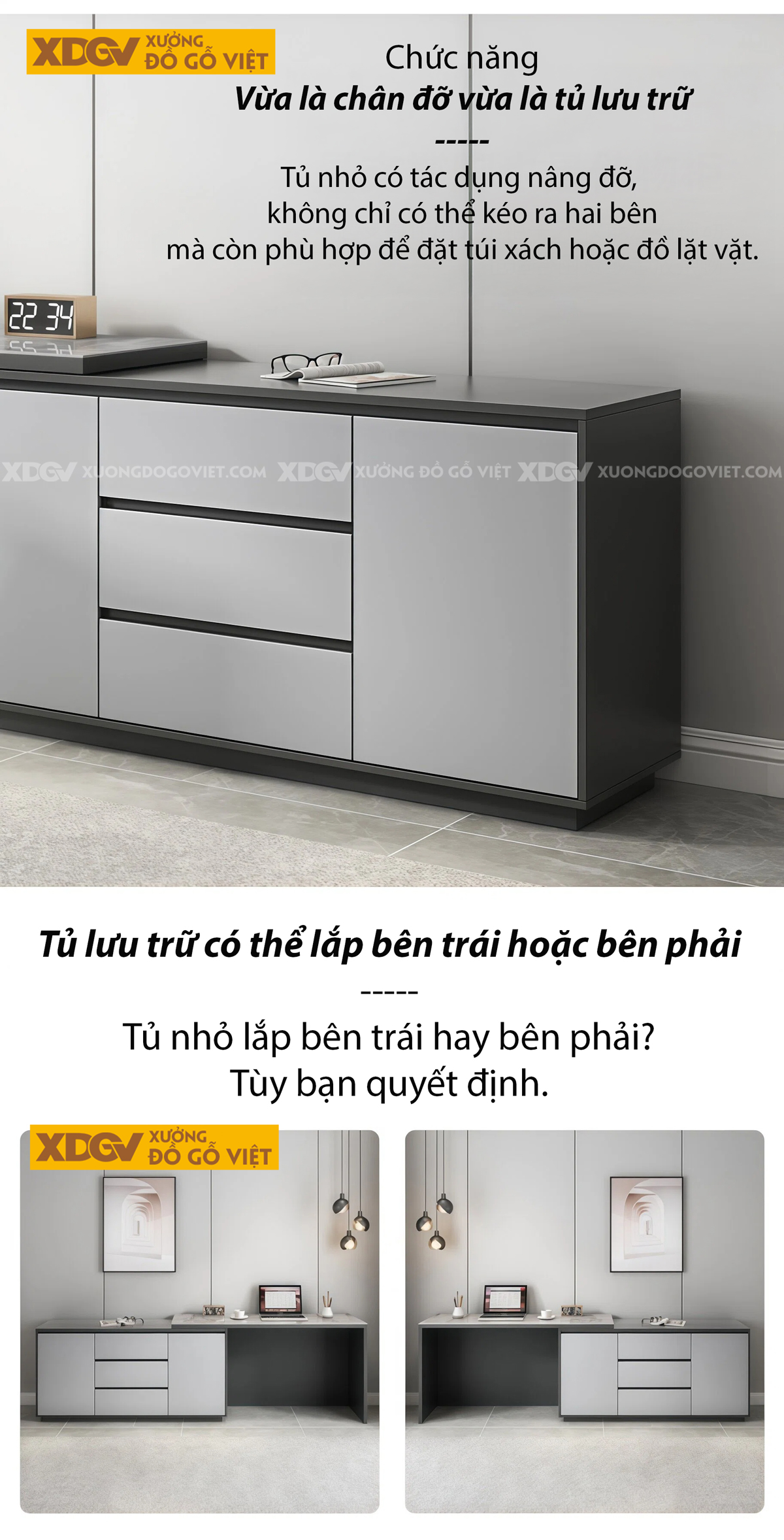 Bàn Làm Việc MDF Mặt Đá Hiện Đại Kèm Tủ Lưu Trữ Đa Năng