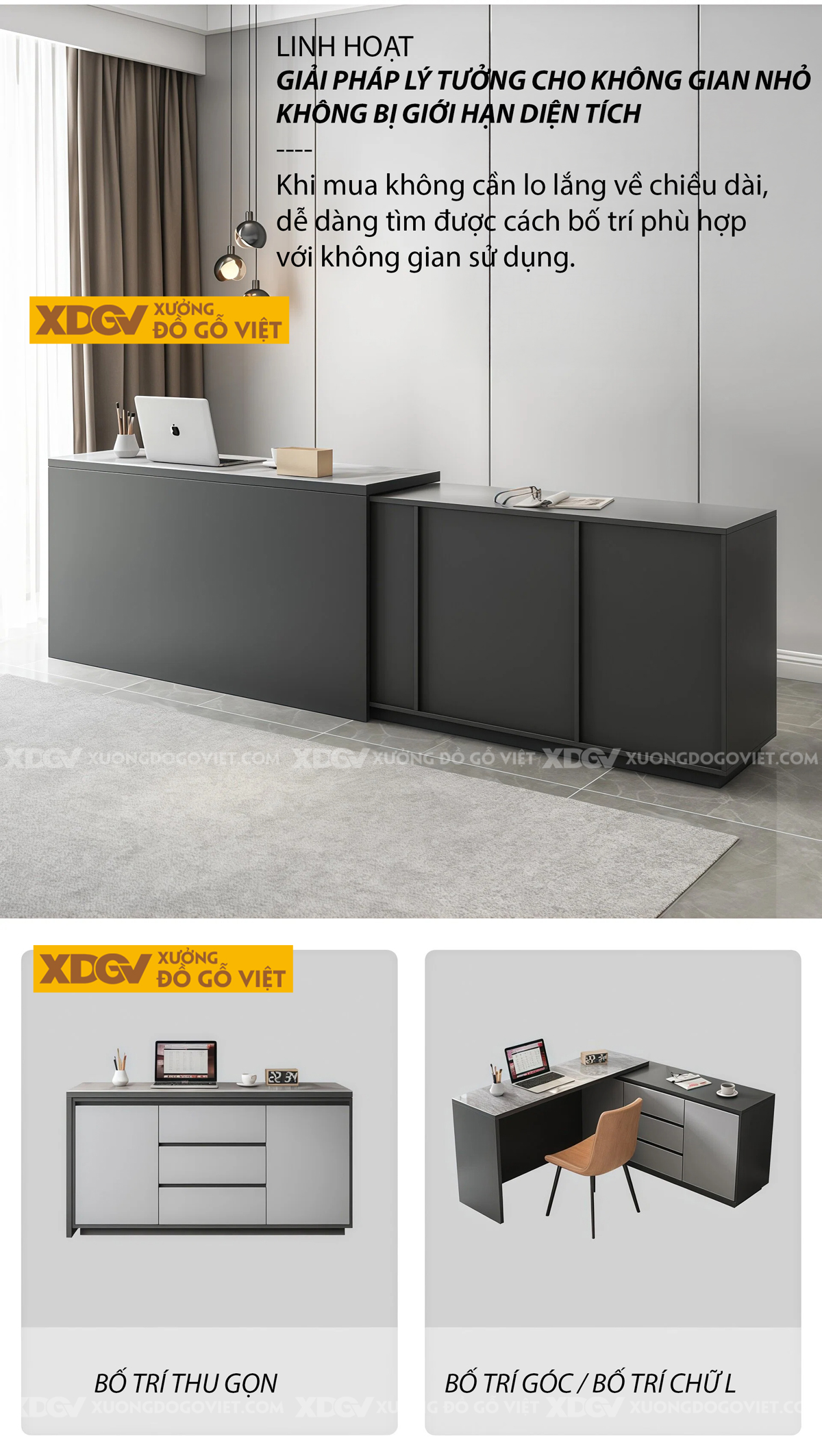 Bàn Làm Việc MDF Mặt Đá Hiện Đại Kèm Tủ Lưu Trữ Đa Năng