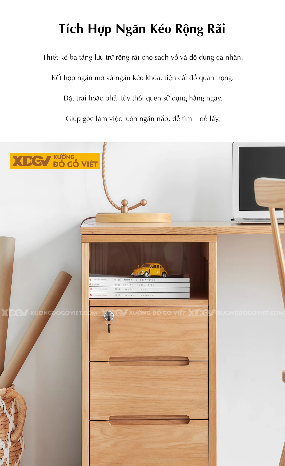 Bàn Làm Việc Sồi Mỹ Tích Hợp Hộc Kéo Đa Năng Tiện Lợi