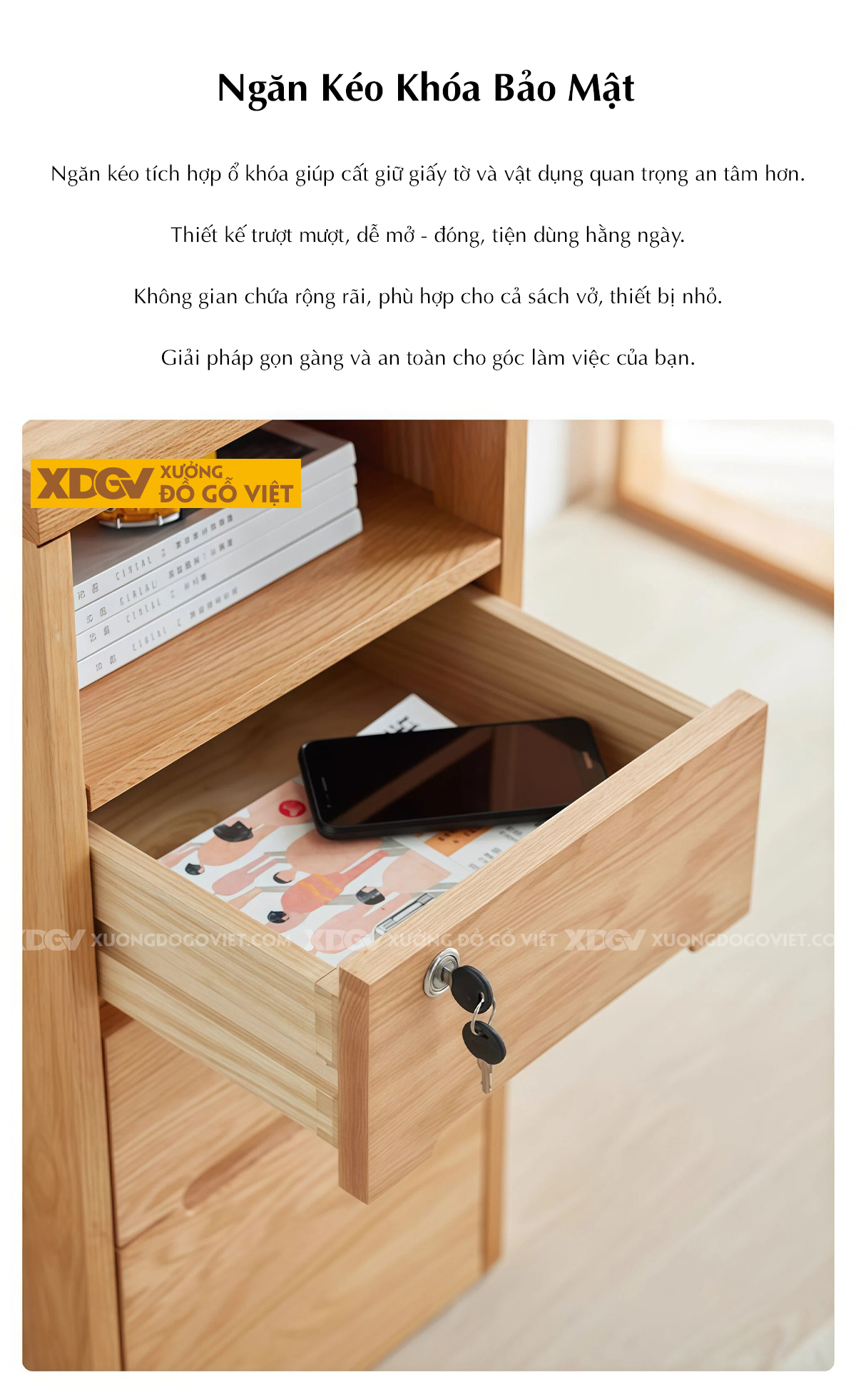 Bàn Làm Việc Sồi Mỹ Tích Hợp Hộc Kéo Đa Năng Tiện Lợi