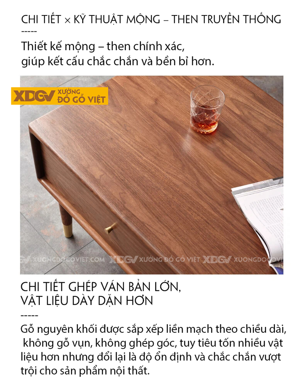 Bàn Sofa Phòng Khách Gỗ Óc Chó Chân Côn Bọc Kim Sang Trọng