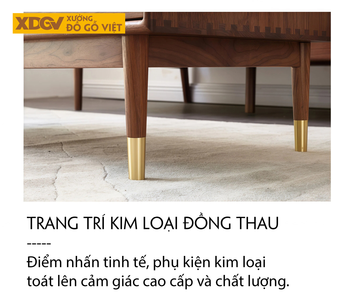 Bàn Sofa Phòng Khách Gỗ Óc Chó Chân Côn Bọc Kim Sang Trọng