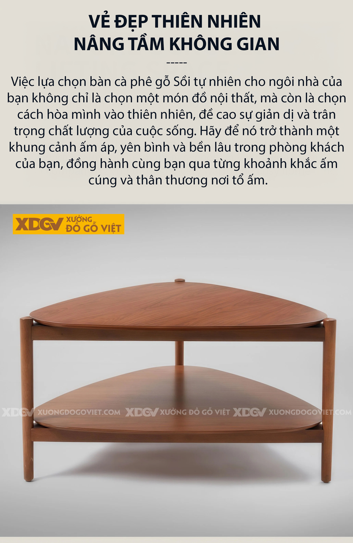Bàn Sofa Phòng Khách Gỗ Sồi 2 Dáng Tam Giác Bo Góc Hai Tầng 