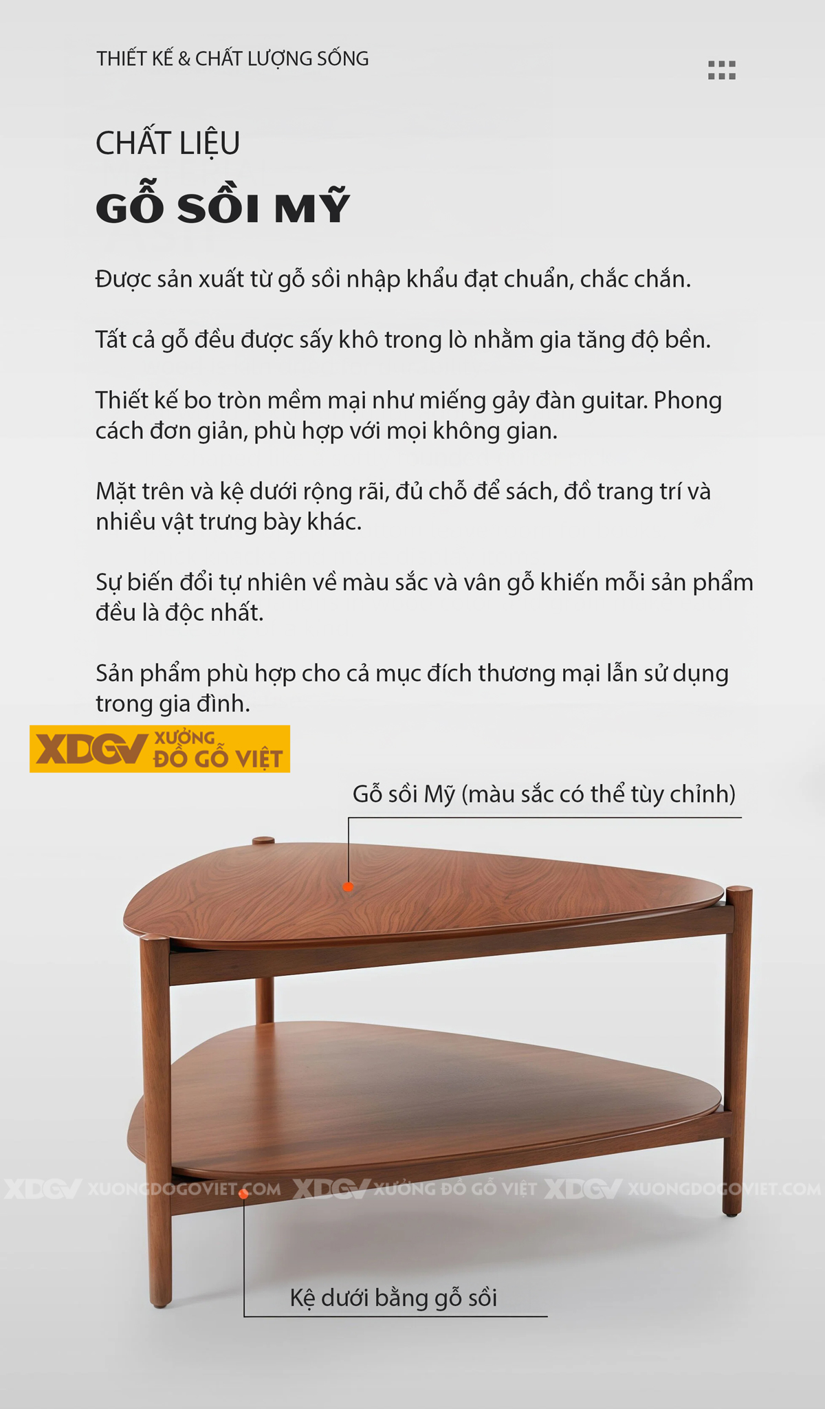 Bàn Sofa Phòng Khách Gỗ Sồi 2 Dáng Tam Giác Bo Góc Hai Tầng 