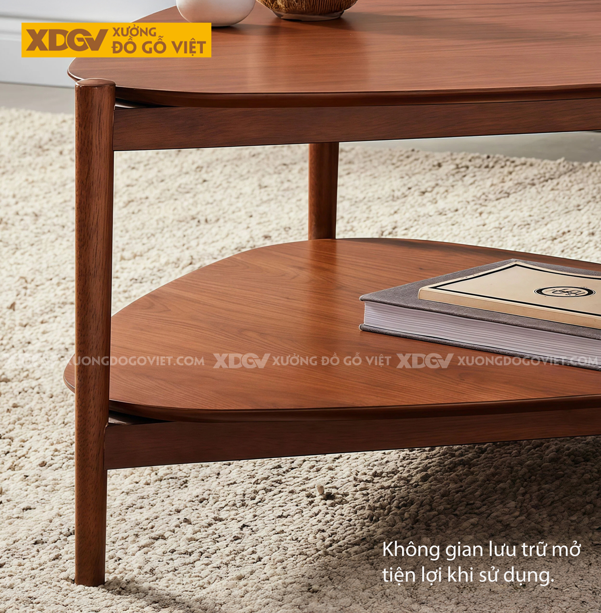 Bàn Sofa Phòng Khách Gỗ Sồi 2 Dáng Tam Giác Bo Góc Hai Tầng 