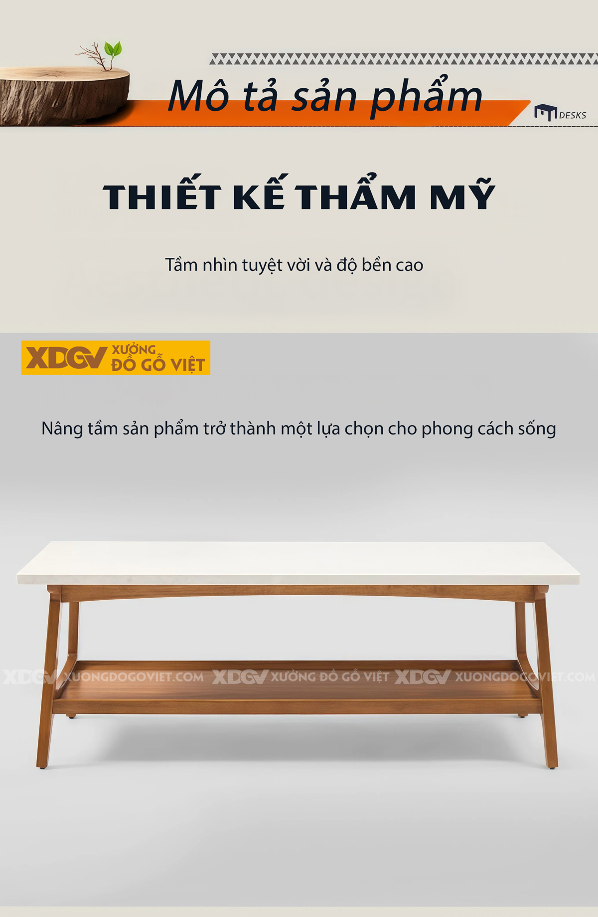 Bàn Sofa Phòng Khách Gỗ Sồi Kiểu Chân Vát Hình Khối Hiện Đại