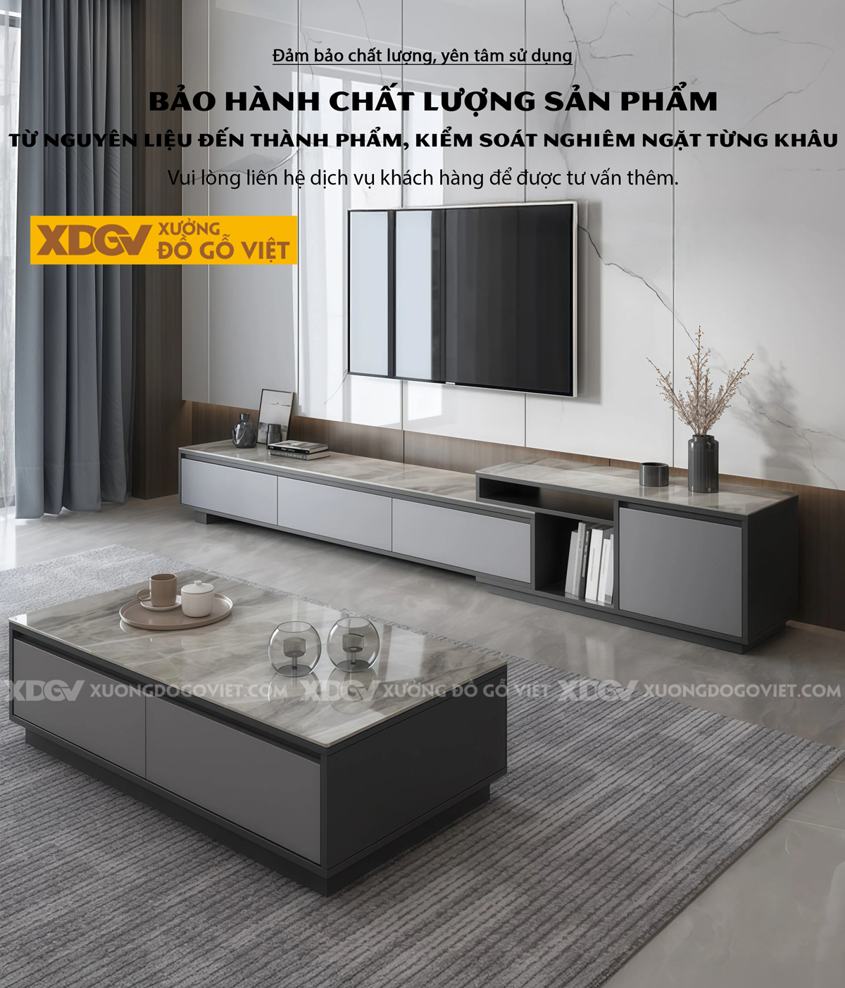 Bàn Trà Phòng Khách Hiện Đại Sofa Gỗ MDF Ngăn Kéo Dáng Vuông