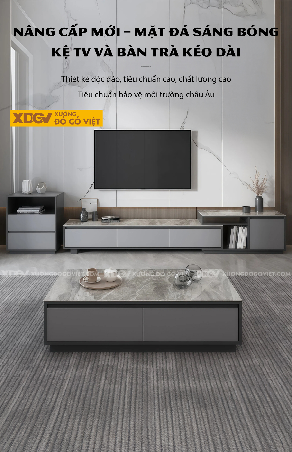 Bàn Trà Phòng Khách Hiện Đại Sofa Gỗ MDF Ngăn Kéo Dáng Vuông