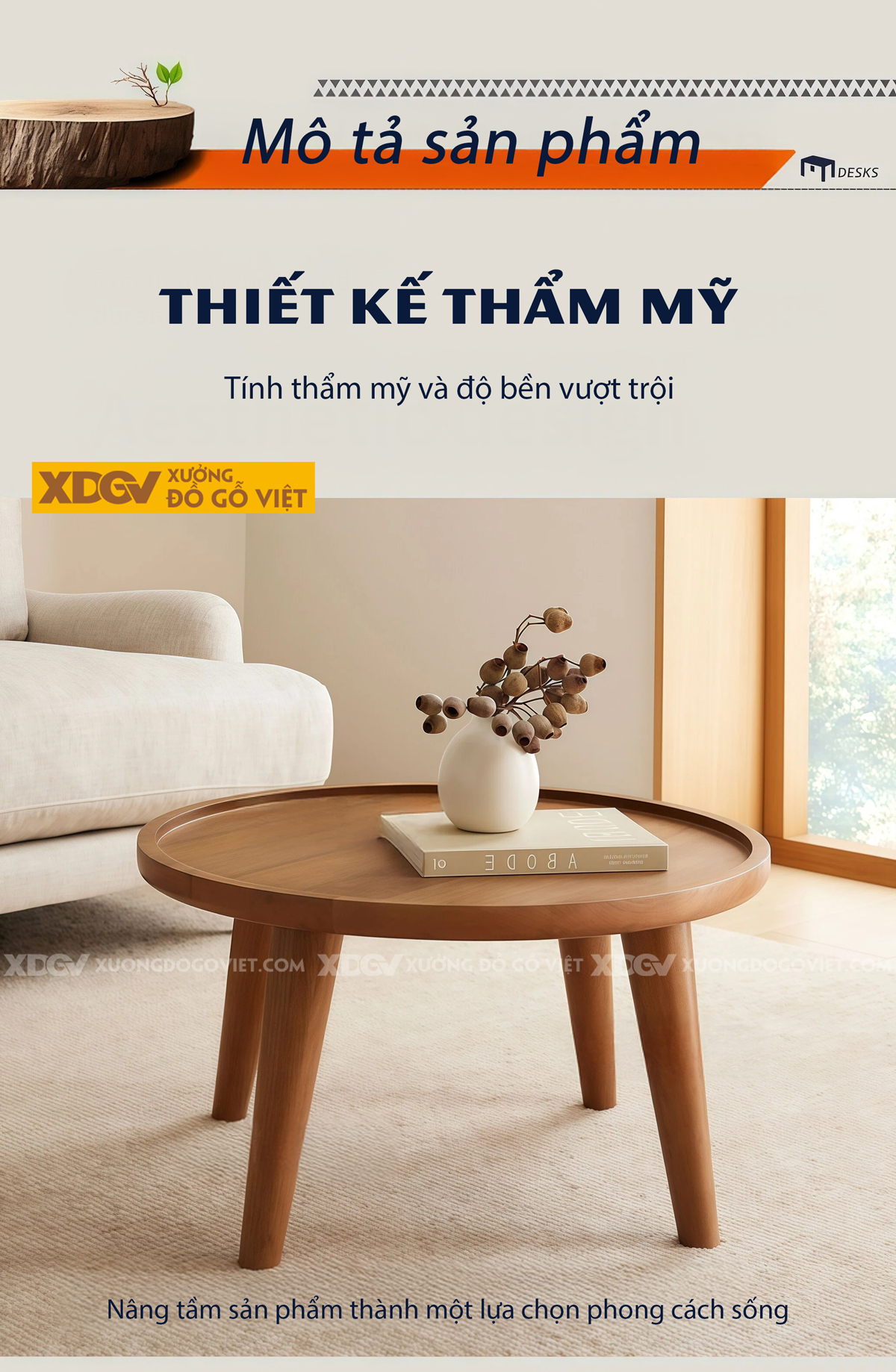 Bàn Trà Phòng Khách Hiện Đại Sofa Gỗ Sồi Thiết Kế Mở 2 Tầng