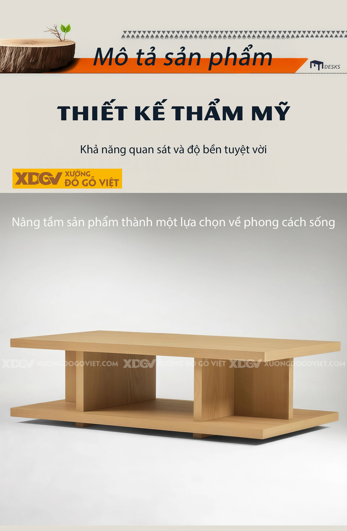 Bàn Trà Phòng Khách Hiện Đại Sofa Gỗ Sồi Thiết Kế Mở 2 Tầng