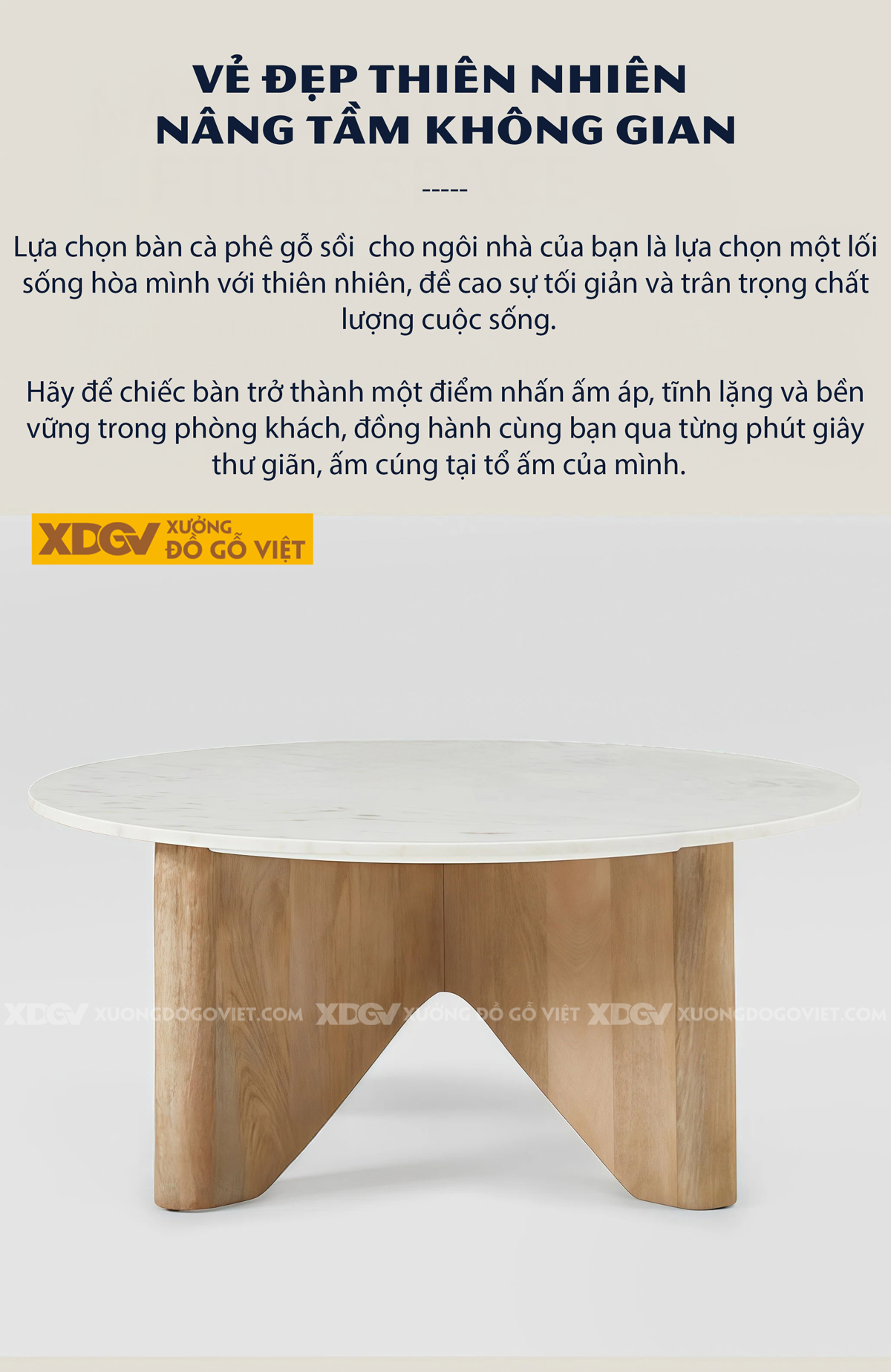 Bàn Trà Sofa Phòng Khách Hiện Đại Gỗ Sồi Chân Tấm Phối Đá