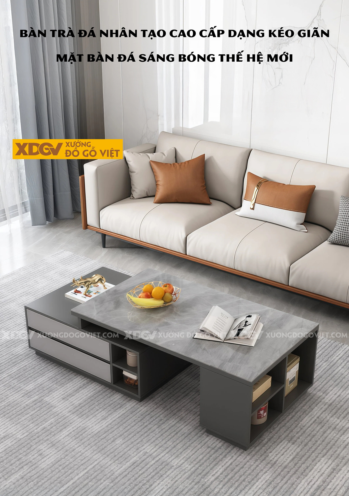 Bàn Trà Sofa Phòng Khách Hiện Đại Gỗ Sồi Thiết Kế Đa Tầng