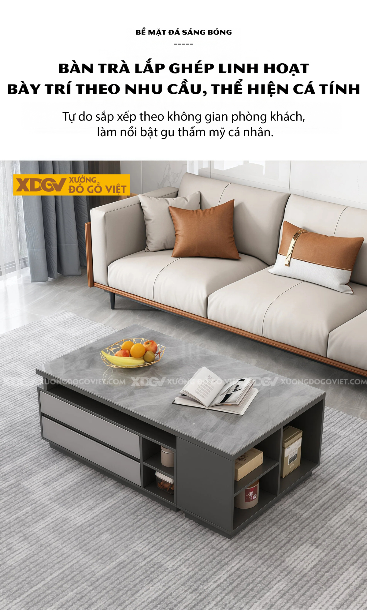 Bàn Trà Sofa Phòng Khách Hiện Đại Gỗ Sồi Thiết Kế Đa Tầng