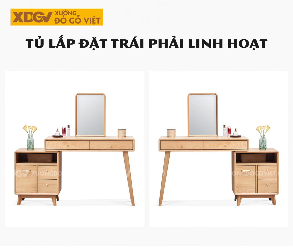 Bàn Trang Điểm Phòng Khách Gỗ Sồi Dáng Vuông Cơ Chế Mở Rộng