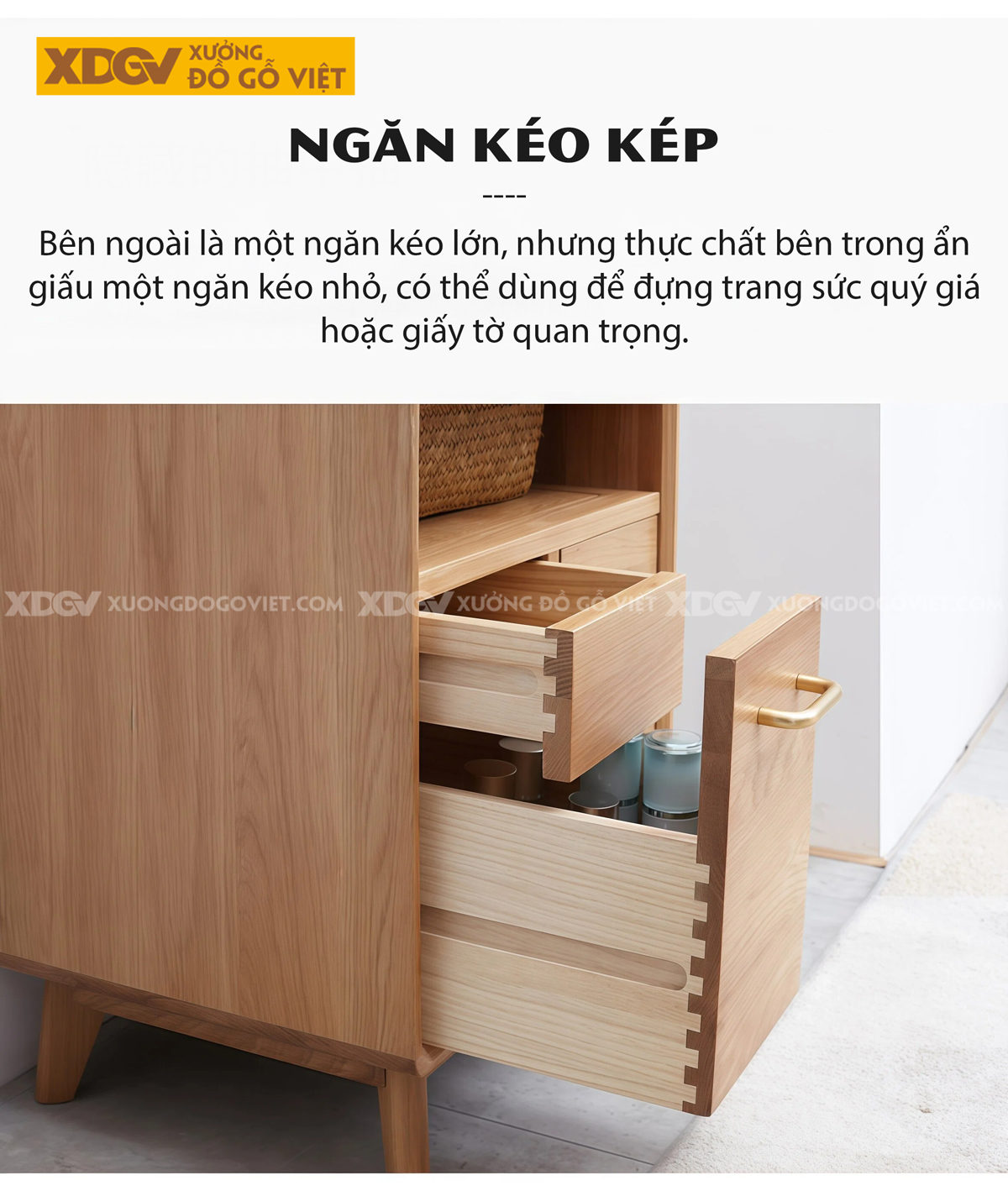 Bàn Trang Điểm Phòng Khách Gỗ Sồi Dáng Vuông Cơ Chế Mở Rộng