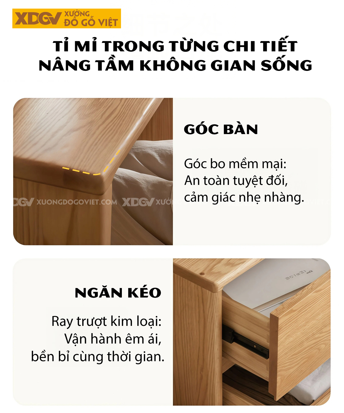 Bàn Trang Điểm Phòng Khách Gỗ Sồi Dáng Vuông Cơ Chế Mở Rộng