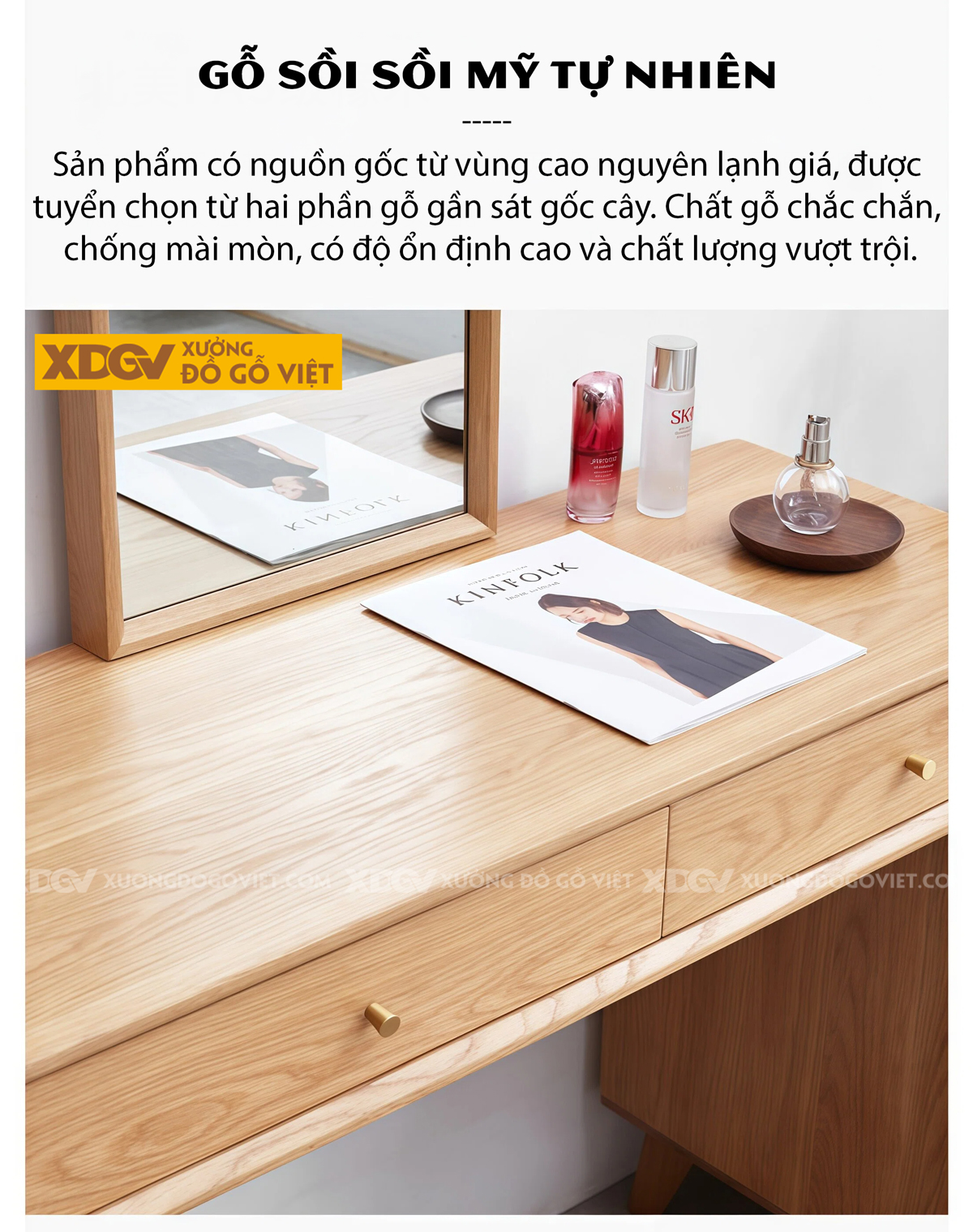 Bàn Trang Điểm Phòng Khách Gỗ Sồi Dáng Vuông Cơ Chế Mở Rộng