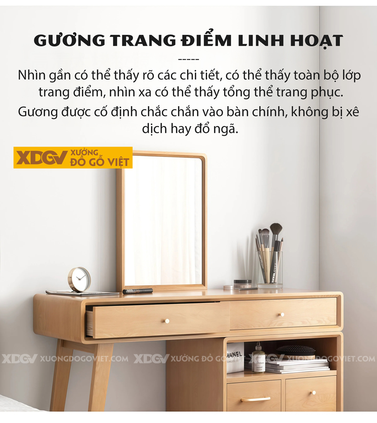 Bàn Trang Điểm Phòng Khách Gỗ Sồi Dáng Vuông Cơ Chế Mở Rộng