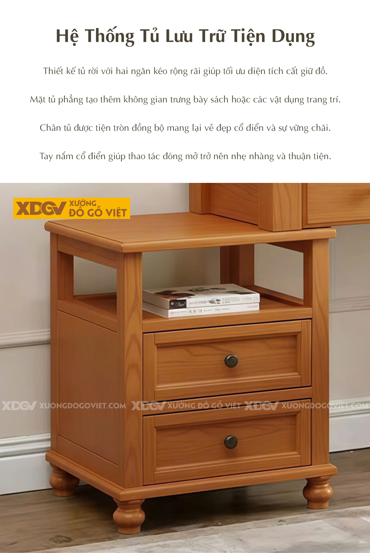 Bàn Trang Điểm Phòng Ngủ Gỗ Gõ Đỏ Bo Góc Phối Tủ Linh Hoạt