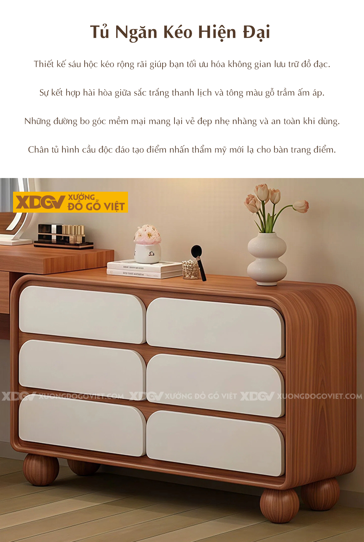 Bàn Trang Điểm Phòng Ngủ Gỗ Gõ Đỏ Phối Tủ Chân Tròn Độc Đáo