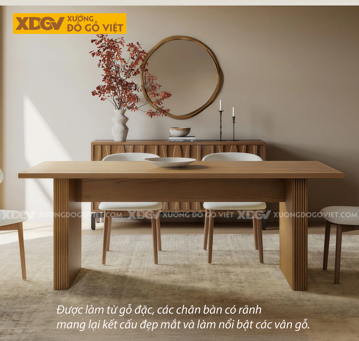 Bàn Tròn Hiện Đại Gỗ Sồi Mỹ Cấu Trúc Chân Chéo Chữ X Độc Đáo