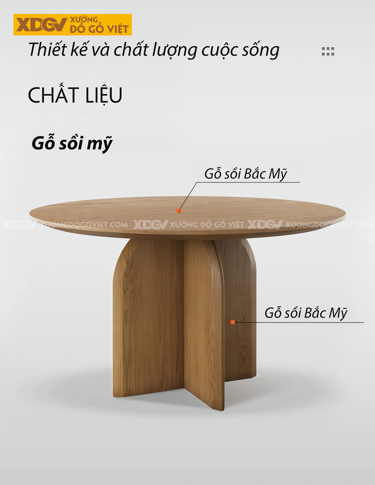 Bàn Tròn Hiện Đại Gỗ Sồi Mỹ Cấu Trúc Chân Chéo Chữ X Độc Đáo