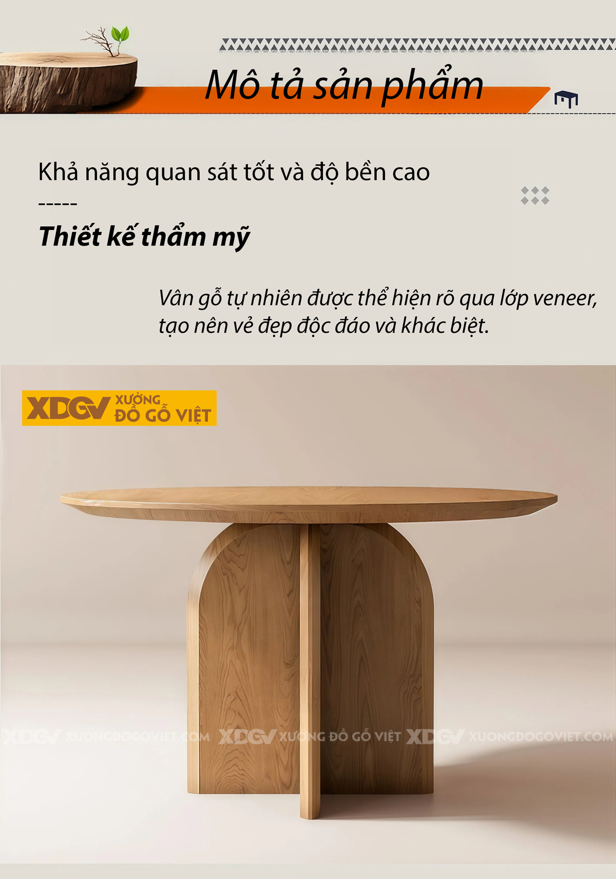 Bàn Tròn Hiện Đại Gỗ Sồi Mỹ Cấu Trúc Chân Chéo Chữ X Độc Đáo