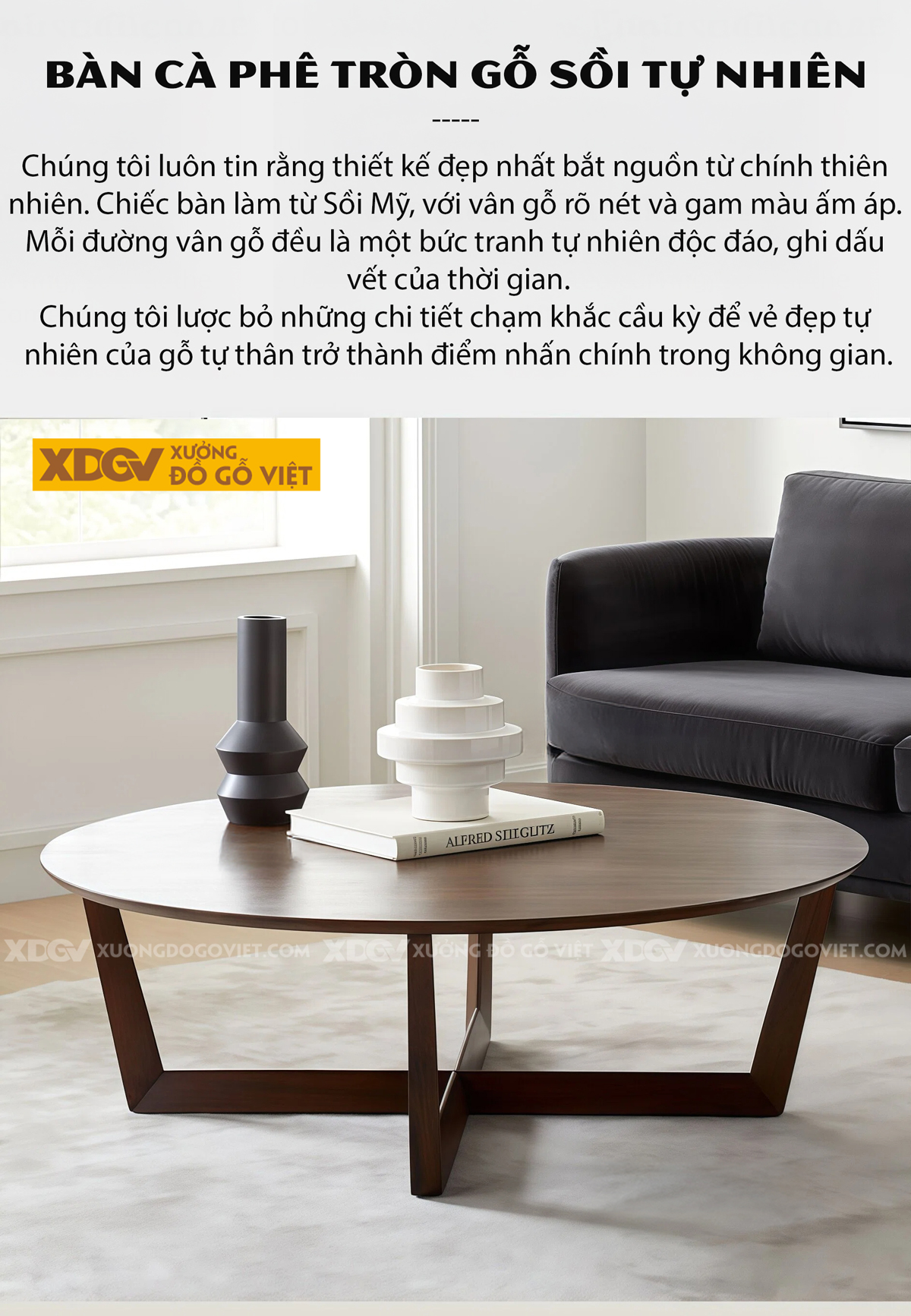 Bàn Tròn Sofa Phòng Khách Hiện Đại Gỗ Sồi Thiết Kế 2 Tầng