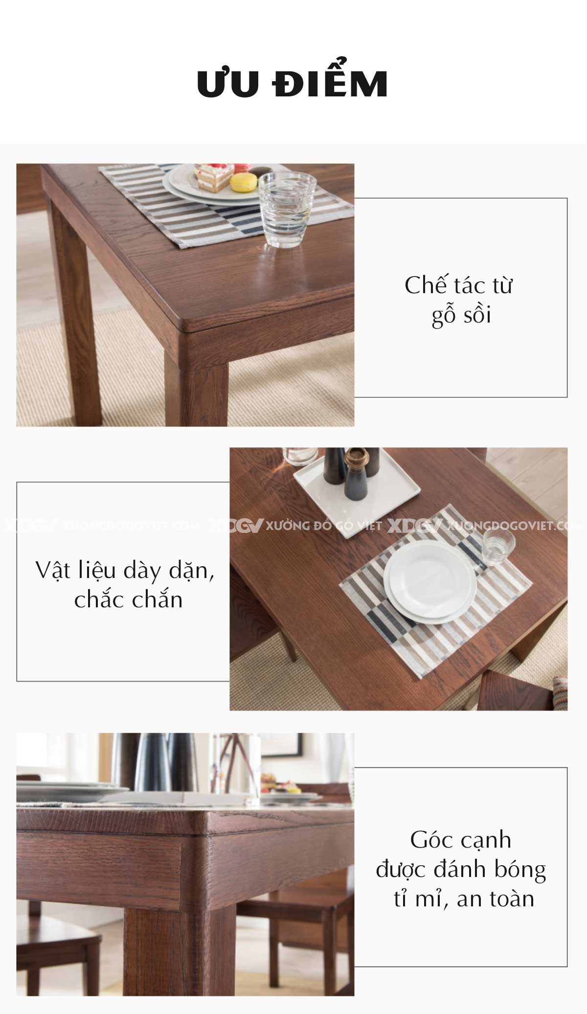 Bộ Bàn Ăn 4 Ghế Gỗ Sồi Japandi Tối Giản Chân Trụ Vuông