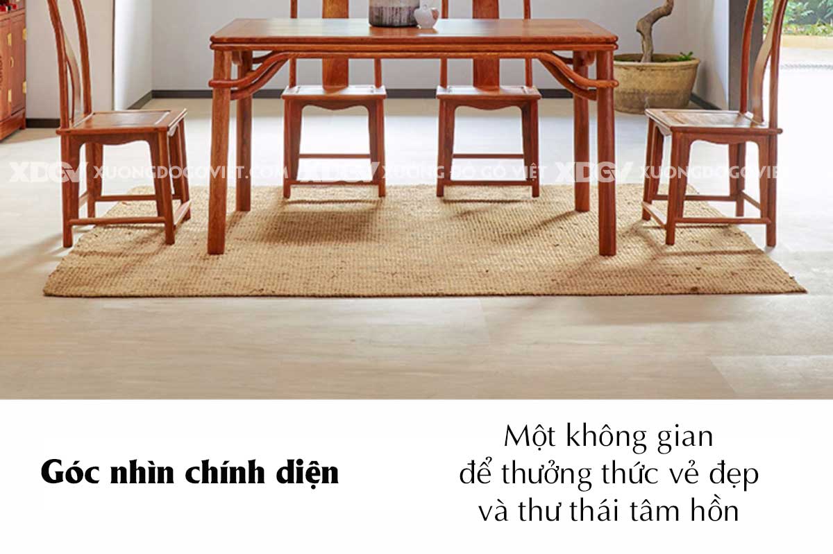 Bộ Bàn Ăn 6 Ghế Gỗ Gõ Đỏ Á Đông Hệ Quây Chân Bàn Thắt Eo