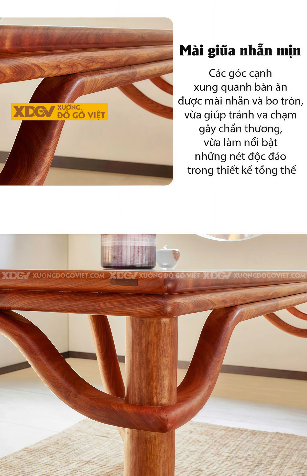 Bộ Bàn Ăn 6 Ghế Gỗ Gõ Đỏ Á Đông Hệ Quây Chân Bàn Thắt Eo