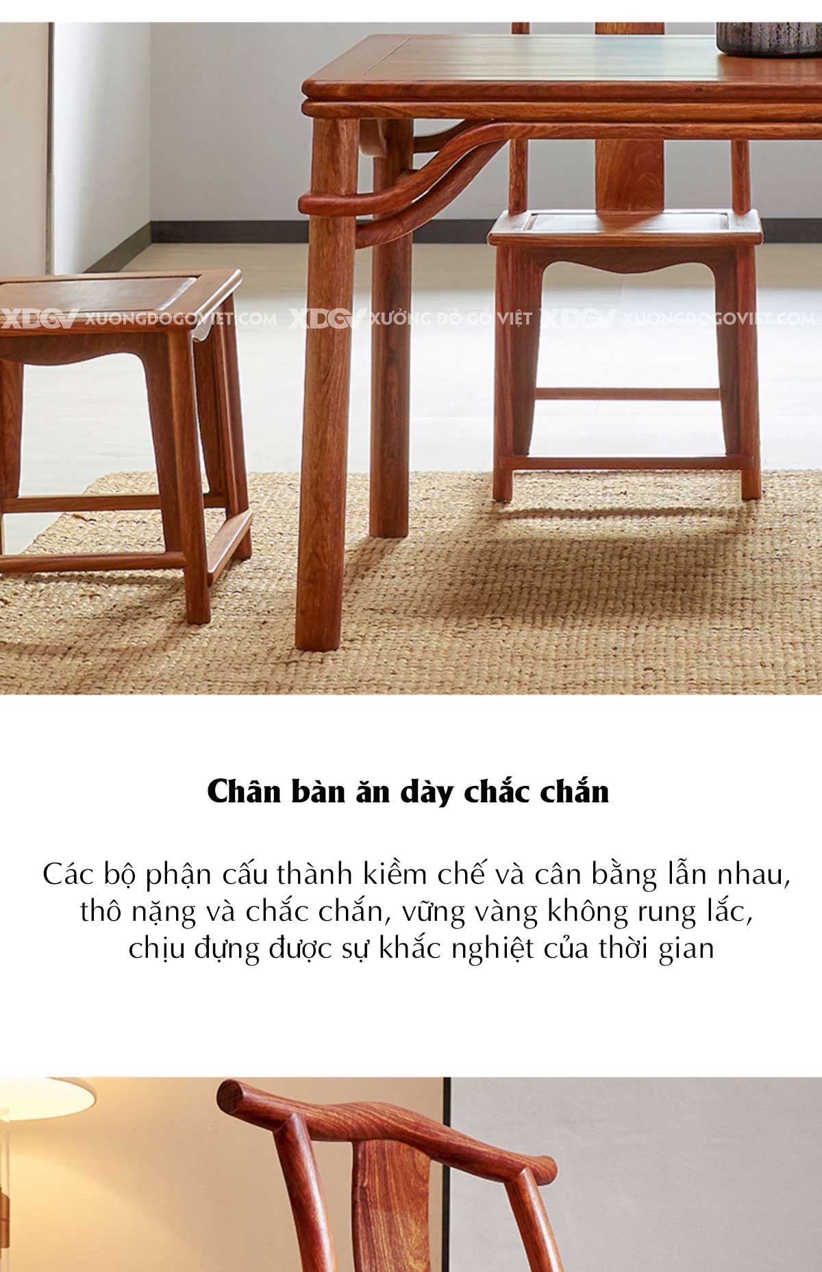 Bộ Bàn Ăn 6 Ghế Gỗ Gõ Đỏ Á Đông Hệ Quây Chân Bàn Thắt Eo