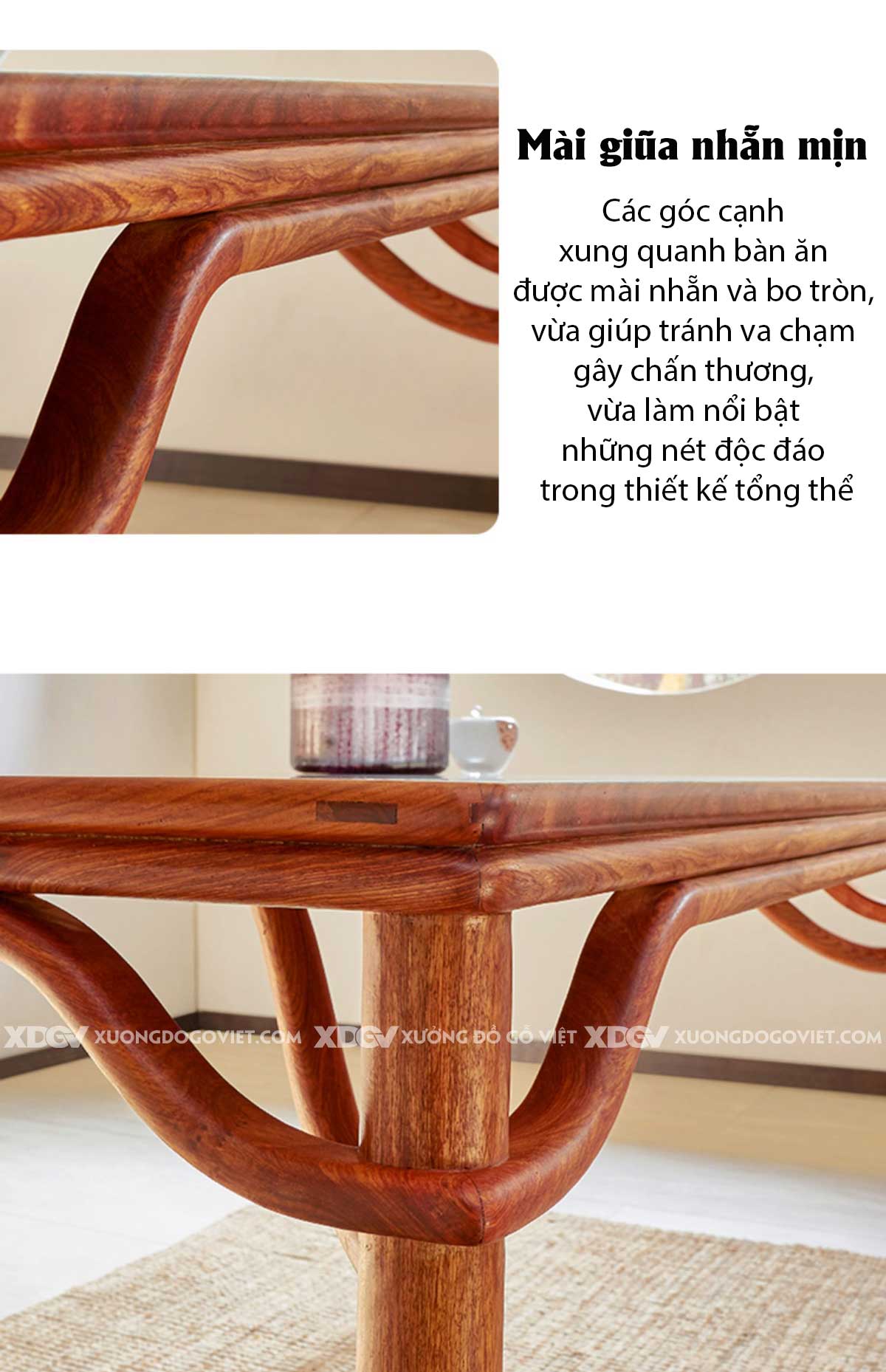 Bộ Bàn Ăn 6 Ghế Gỗ Gõ Đỏ Á Đông Hệ Quây Chân Bàn Thắt Eo