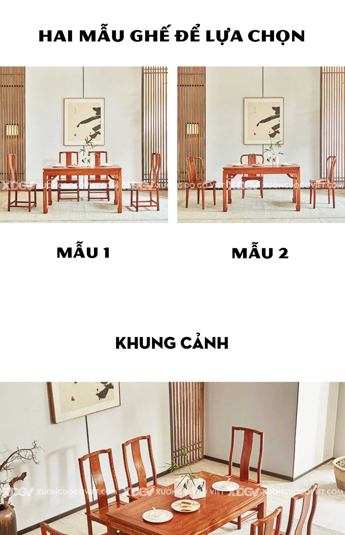 Bộ Bàn Ăn 6 Ghế Gỗ Gõ Đỏ Á Đông Tối Giản Chân Móng Ngựa