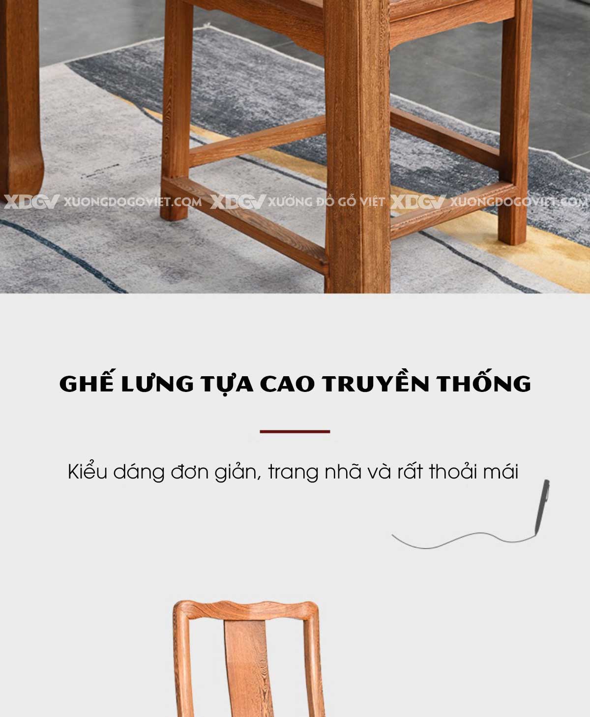 Bộ Bàn Ăn 6 Ghế Gỗ Gõ Đỏ Á Đông Tối Giản Chân Móng Ngựa
