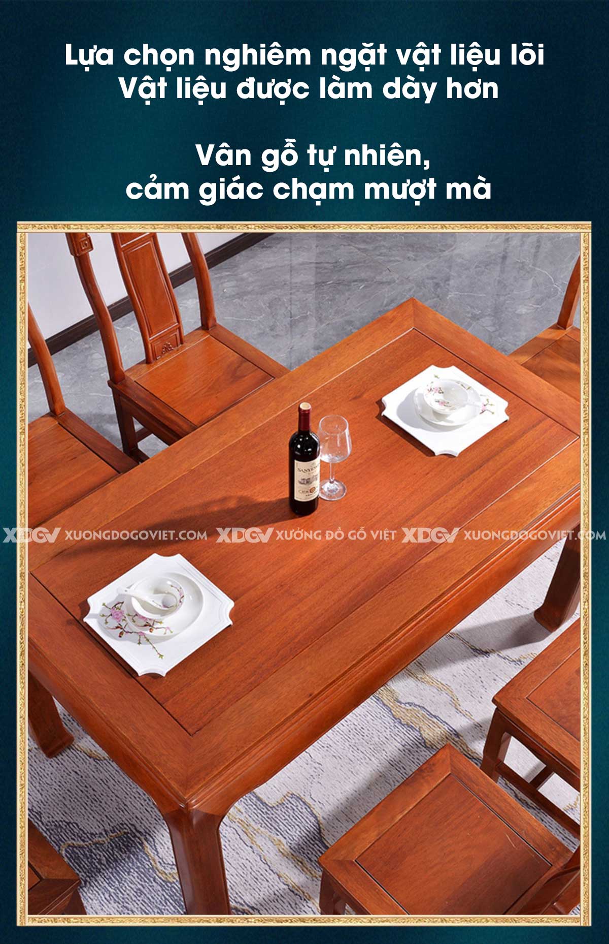 Bộ Bàn Ăn 6 Ghế Gỗ Gõ Đỏ Nguyên Khối Chạm Khắc Cổ Điển