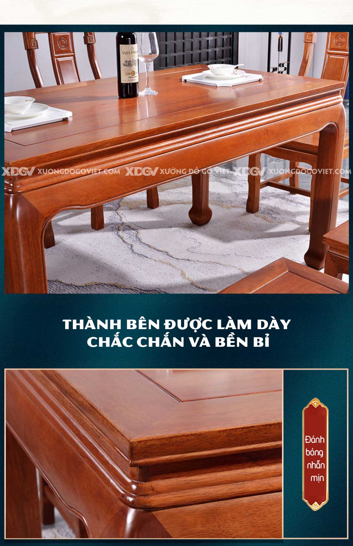 Bộ Bàn Ăn 6 Ghế Gỗ Gõ Đỏ Nguyên Khối Chạm Khắc Cổ Điển