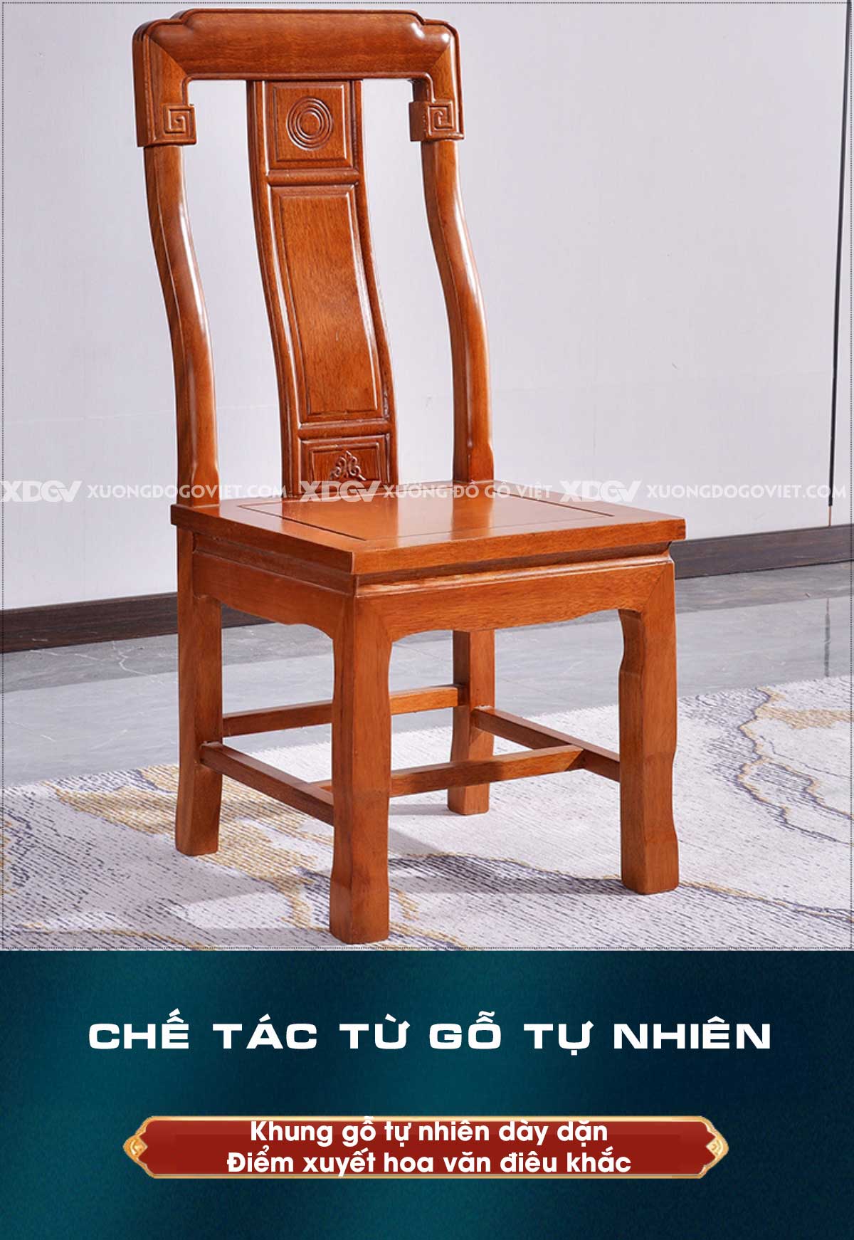 Bộ Bàn Ăn 6 Ghế Gỗ Gõ Đỏ Nguyên Khối Chạm Khắc Cổ Điển