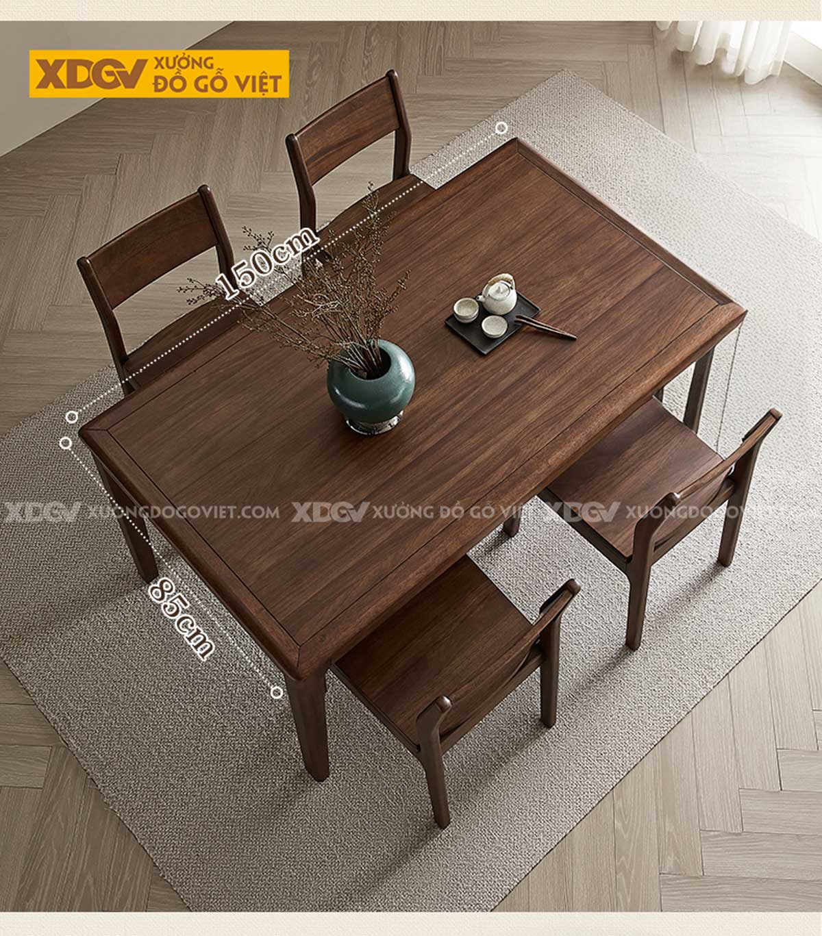 Bộ Bàn Ăn 6 Ghế Gỗ Óc Chó Hiện Đại Cổ Điển Kết Cấu Liền Mạch