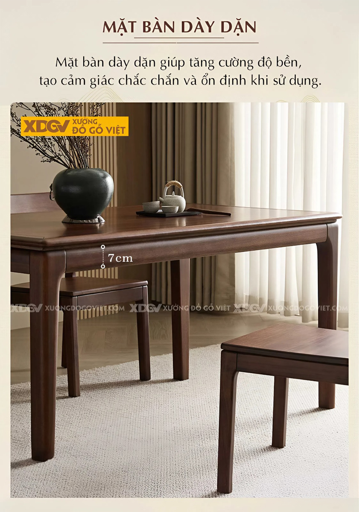 Bộ Bàn Ăn 6 Ghế Gỗ Óc Chó Hiện Đại Cổ Điển Kết Cấu Liền Mạch