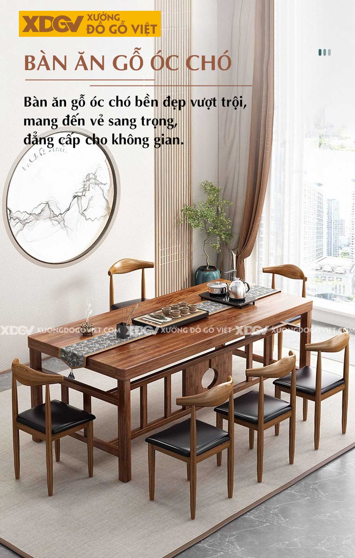 Bộ Bàn Ăn 8 Ghế Gỗ Óc Chó Tân Cổ Điển Chân Giàn Độc Đáo