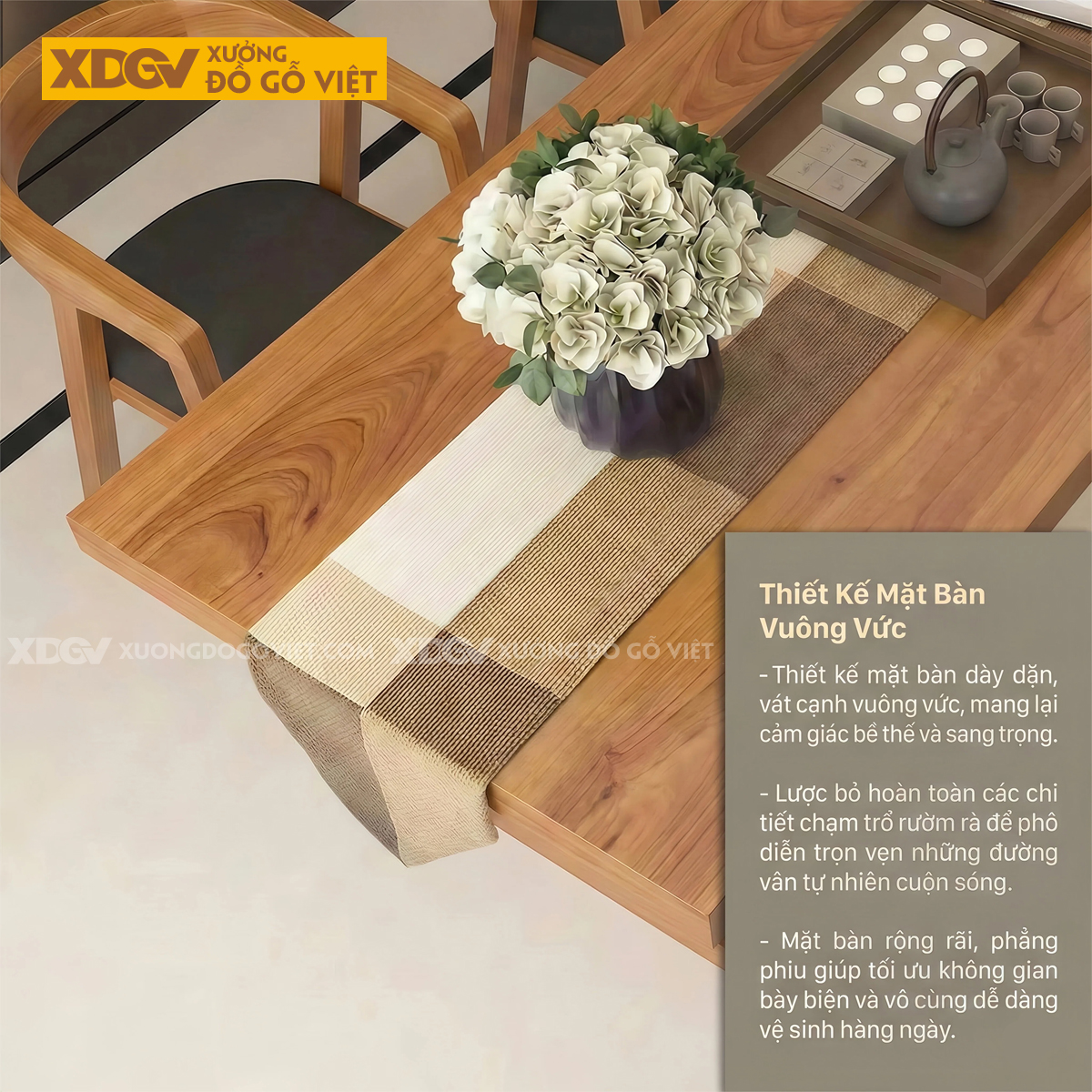 Bộ Bàn Ăn Gõ Đỏ 4 Ghế Lưng Bo Cong Chuẩn Bắc Âu Hiện Đại