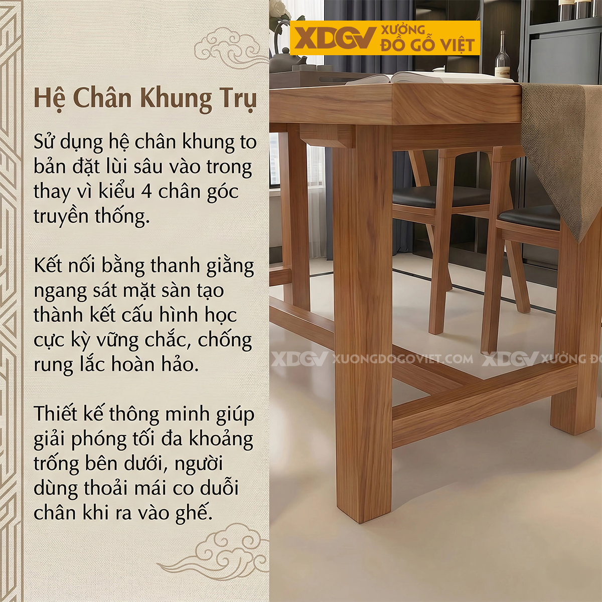Bộ Bàn Ăn Gõ Đỏ 4 Ghế Lưng Bo Cong Chuẩn Bắc Âu Hiện Đại