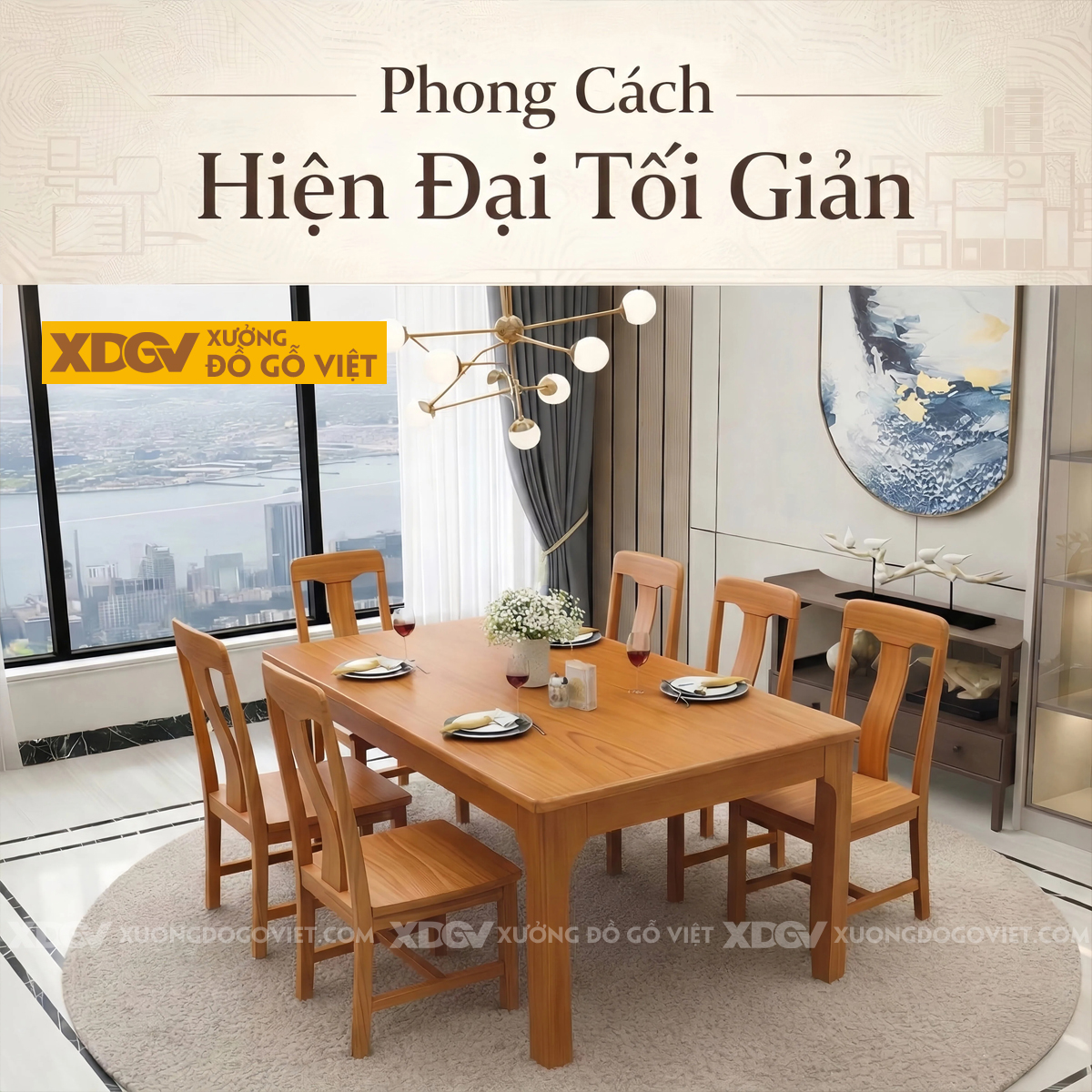 Bộ Bàn Ăn Gõ Đỏ 6 Ghế Phong Cách Á Đông Hiện Đại