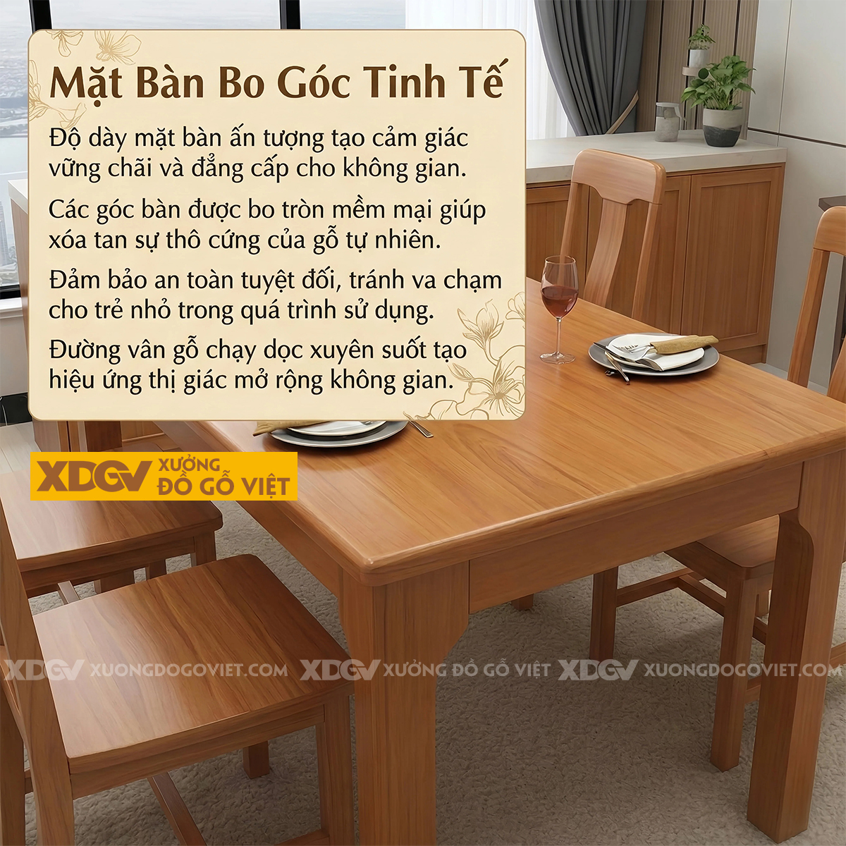 Bộ Bàn Ăn Gõ Đỏ 6 Ghế Phong Cách Á Đông Hiện Đại